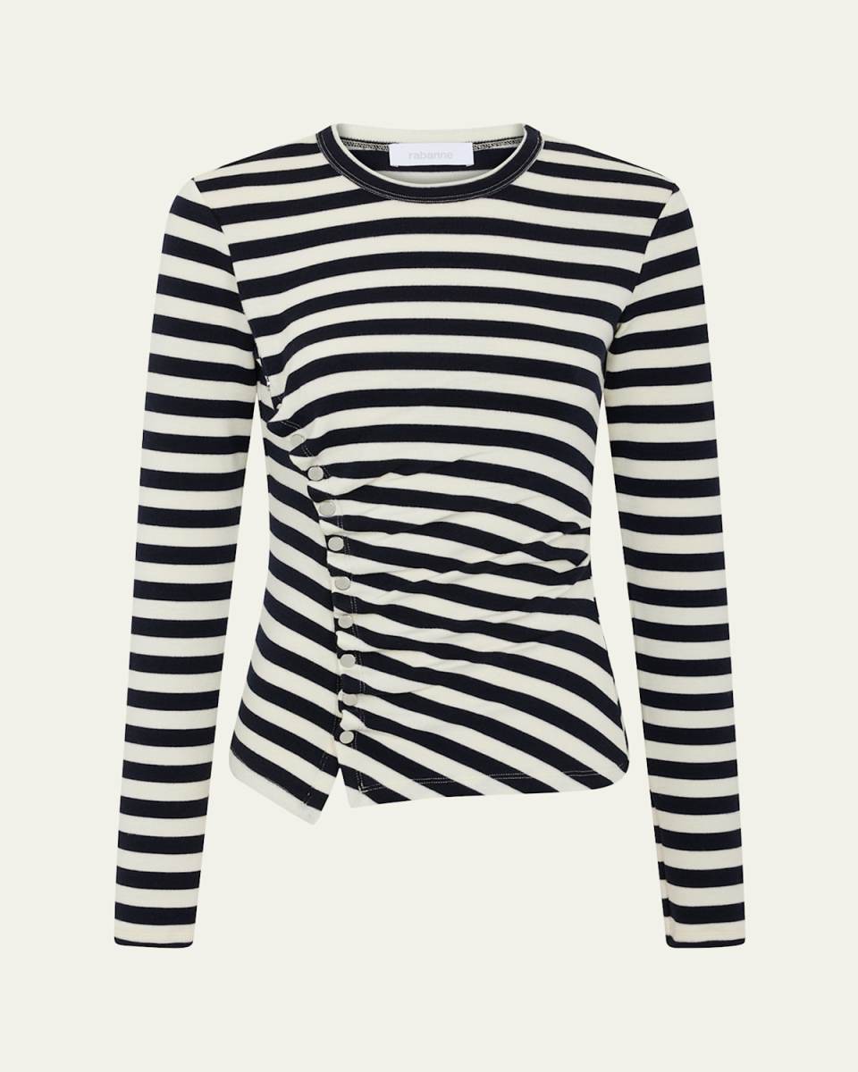 Ruched Striped Long-Sleeve Top